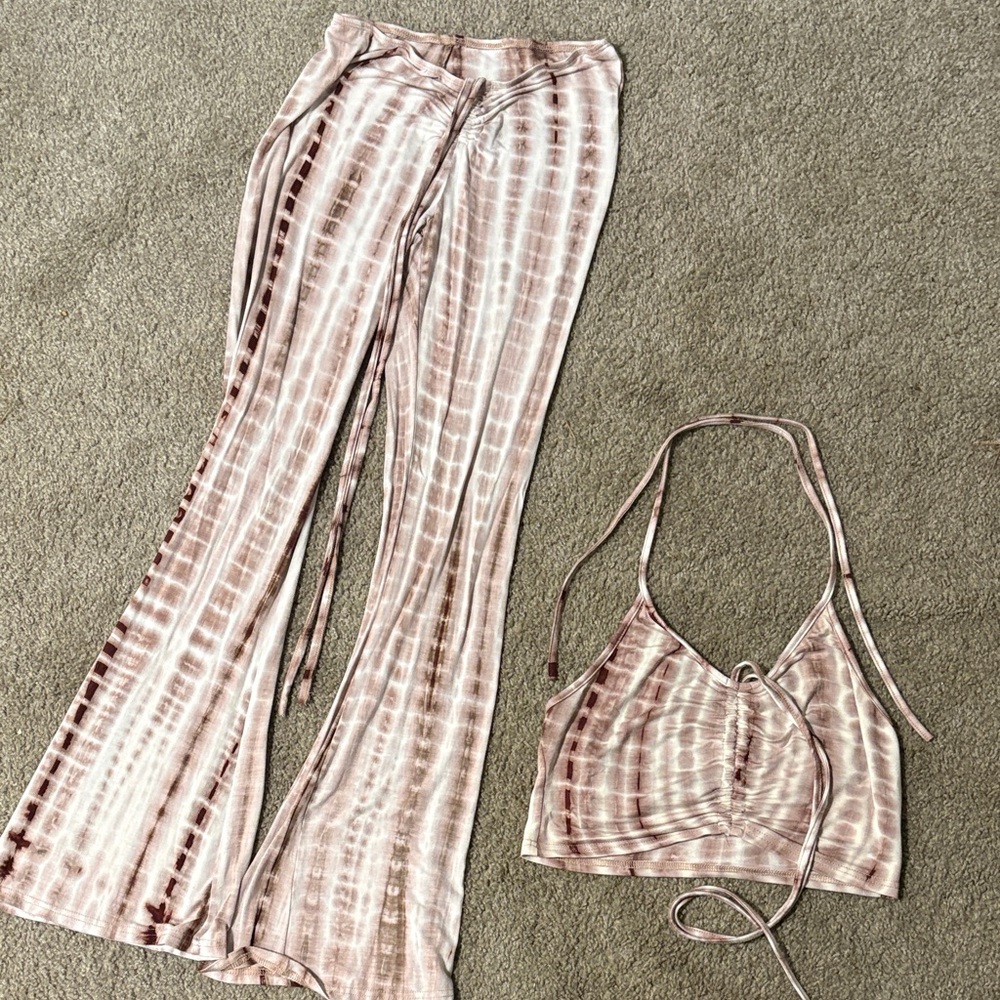 SHEIN Pink Tie-Dye Flare Pants and Top Set